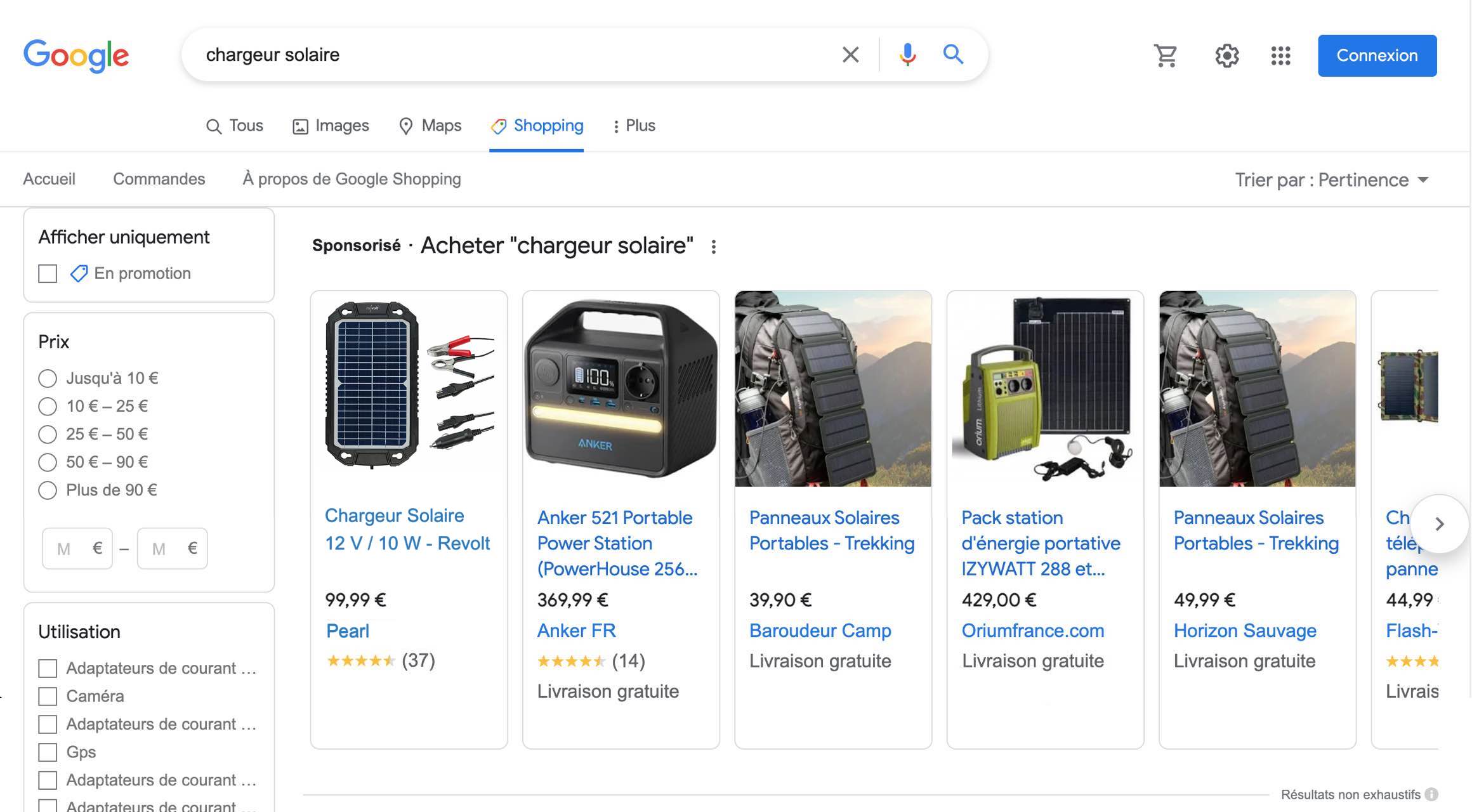 Exemple de fiche produit sponsorisée dans Google Shopping.